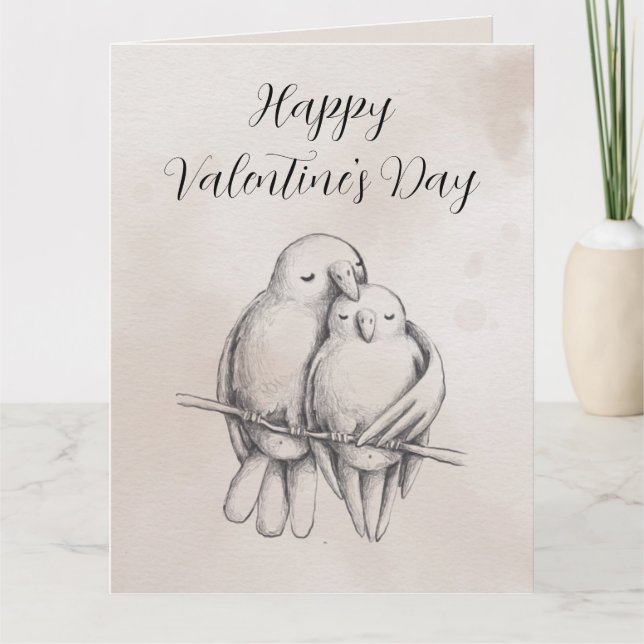 Minimal Gray Love Bird Romantischer Glossy Valenti Karte (Vorderseite)