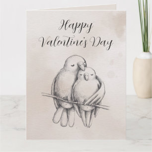 Minimal Gray Love Bird Romantischer Glossy Valenti Karte
