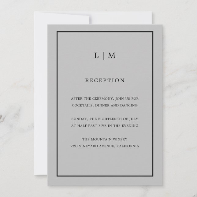 Minimal Gray Monogram Simple Elegante Wedding Einladung (Vorderseite)
