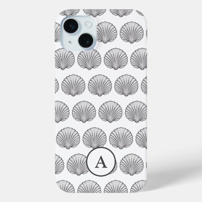 Minimal Gray Monogramed Seashell Pattern Case-Mate iPhone Hülle (Rückseite)