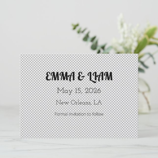 Minimal Gray Polka Dot Muster Save The Date (Stehend Vorderseite)