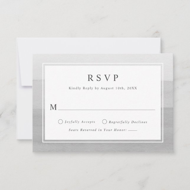 Minimal Gray Watercolor Ombre Wedding RSVP Card Karte (Vorderseite)