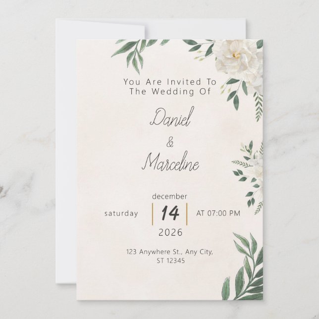 Minimal Green Botanical Wedding Invitation Einladung (Vorderseite)