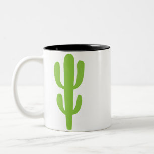 Minimal Green Cactus Illustration Zweifarbige Tasse