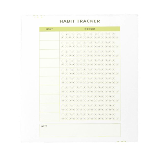 Minimal Green Daily Checklist Planner Design Notizblock (Vorderseite)