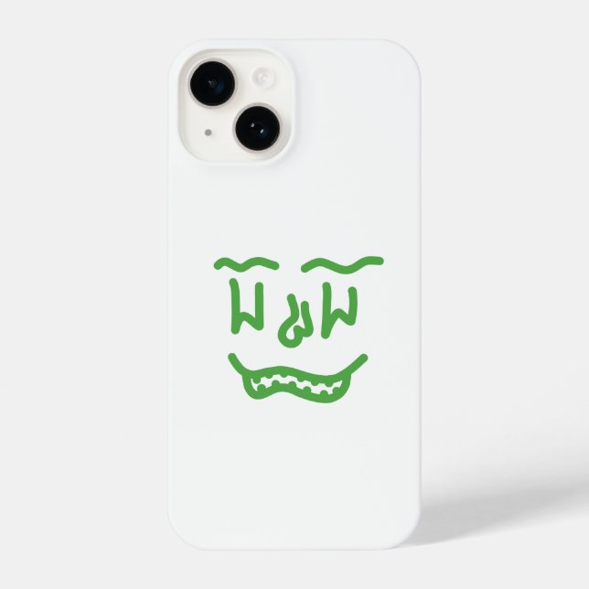 Minimal Green Doodle Face iPhone Case – Modern Art Hülle (Rückseite)