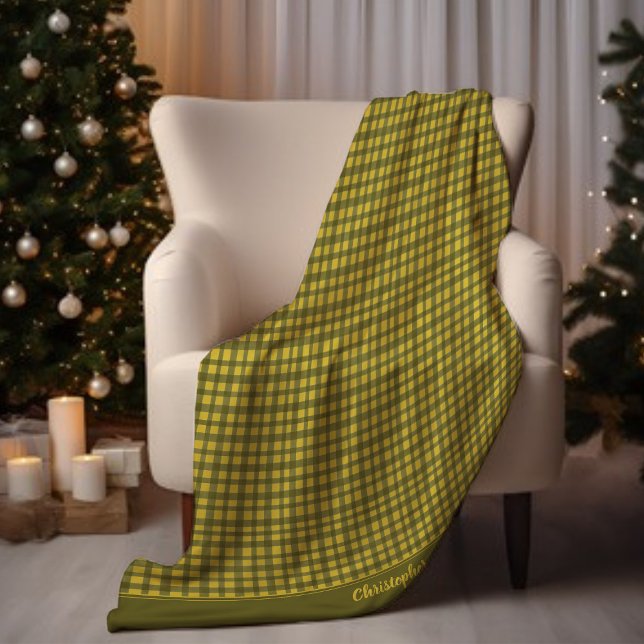 Minimal Green Gingham Kariert Name Weihnachten hin Fleecedecke (Von Creator hochgeladen)