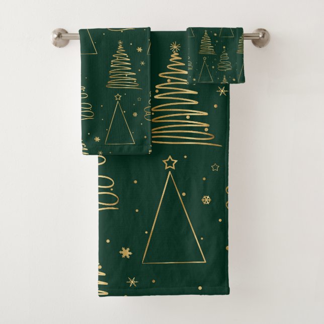 Minimal Green Gold Weihnachtsbaum Badhandtuch Set (Insitu)