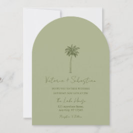 Minimal Green Palm Tree Beach Wedding Invitation Einladung