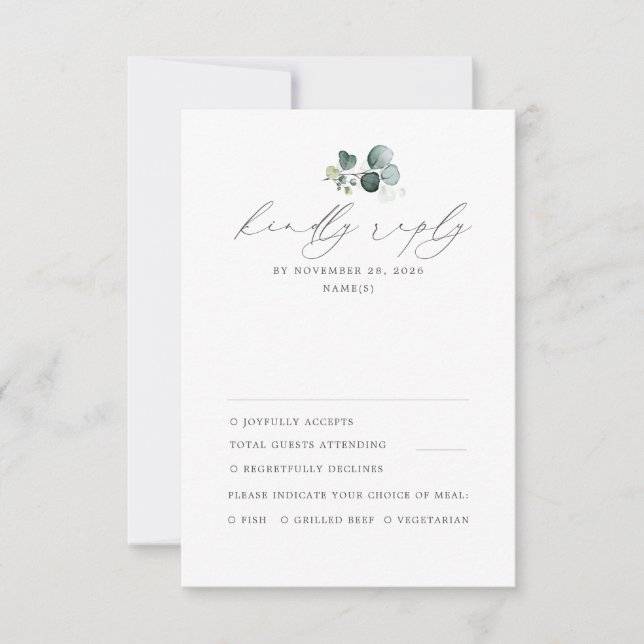 Minimal Greenerity Wedding RSVP Karte (Vorderseite)