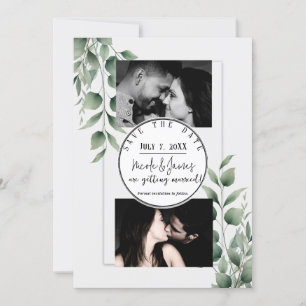 Minimal Greenery Blätter Moderne Weiß Save the Dat Einladung