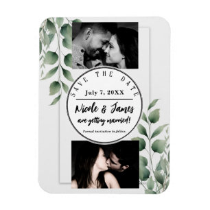 Minimal Greenery Blätter Moderne Weiß Save the Dat Magnet