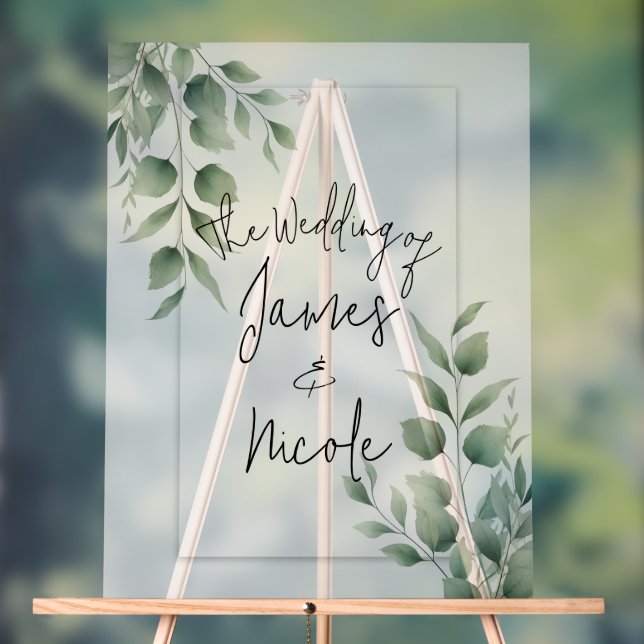 Minimal Greenery Blätter Moderne Weiße Hochzeit Acrylschild (Neutral)