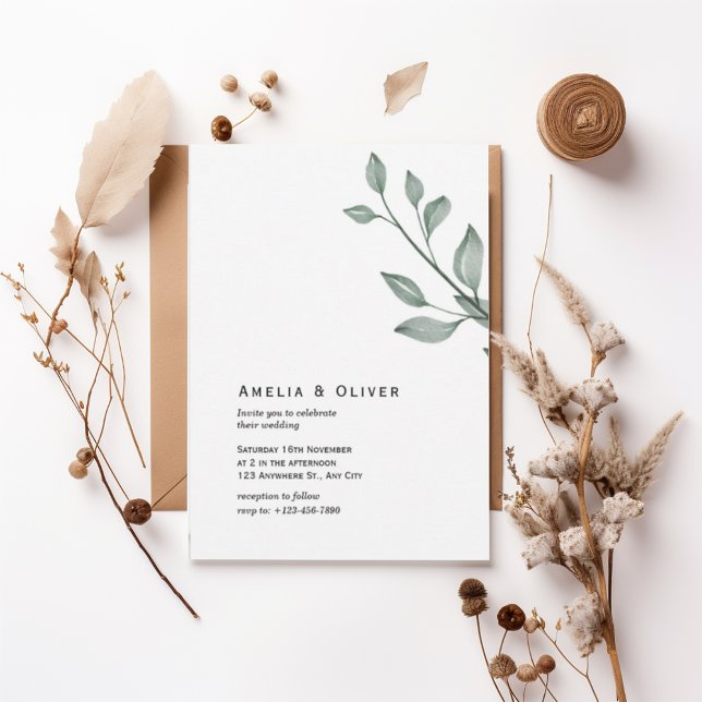 Minimal Greenery Botanical Wedding Invitation Einladung (Von Creator hochgeladen)