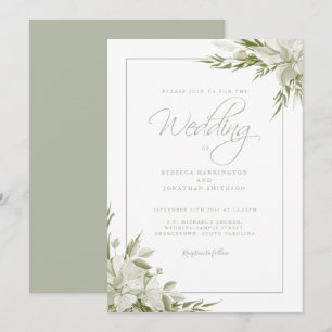 Minimal Greenery Sage Green Floral Wedding Einladung