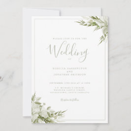 Minimal Greenery Sage Green Leaf Hochzeit Einladung
