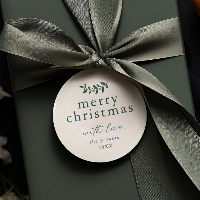 Minimal Greenery Simple Merry Christmas Geschenkanhänger (Elegant Greenery Branch Merry Christmas Gift Tag)