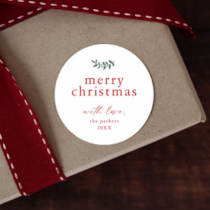 Minimal Greenery Simple Merry Christmas Runder Aufkleber