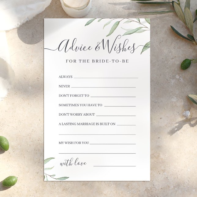 Minimal Grün Hochzeitsempfehlung & Wunschkarte (Minimal greenery wedding advice & wishes card)