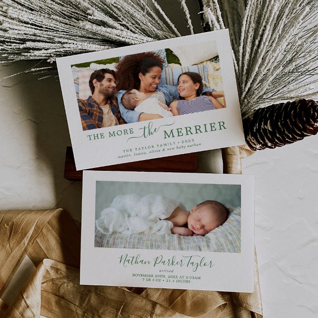 Minimal grün mehr die Merrier Birth Ankündigung (Von Creator hochgeladen)