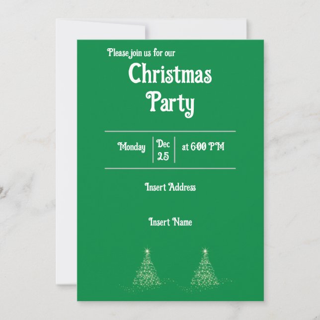 Minimal grün mit White Text Weihnachten Party Einladung (Vorderseite)