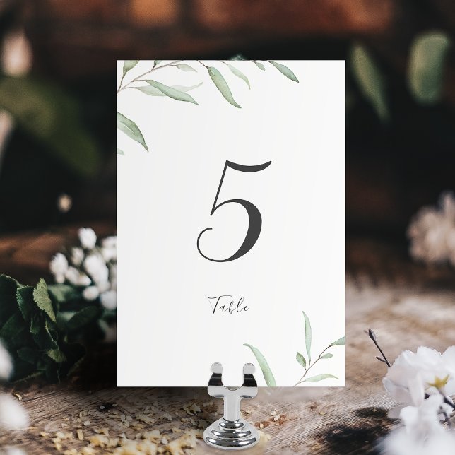 Minimal Grün rustikale Hochzeitskarte Tischnummer (Minimal greenery rustic wedding table card)