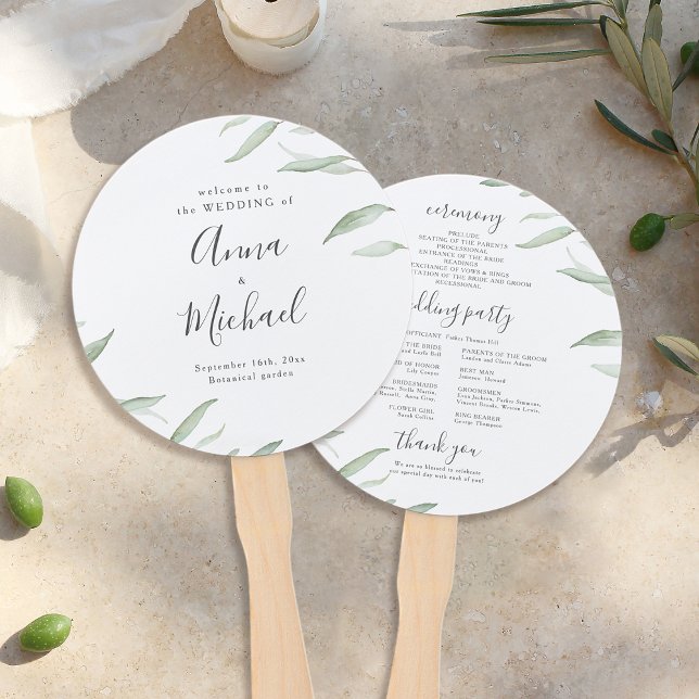 Minimal Grün rustikales Hochzeitsprogramm Fächer (Minimal greenery rustic wedding program hand fan)