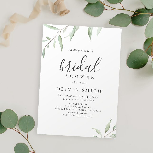 Minimal grüne Kalligraphie rustikales Brautparty Einladung (Minimal greenery calligraphy rustic bridal shower invitation)