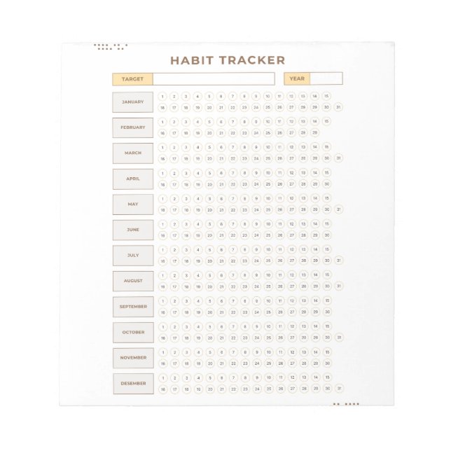 Minimal Habit Tracker Beige Grid Design Notizblock (Vorderseite)