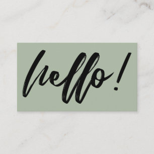 Minimal Hallo in Handwriting Script Black on Sage Visitenkarte