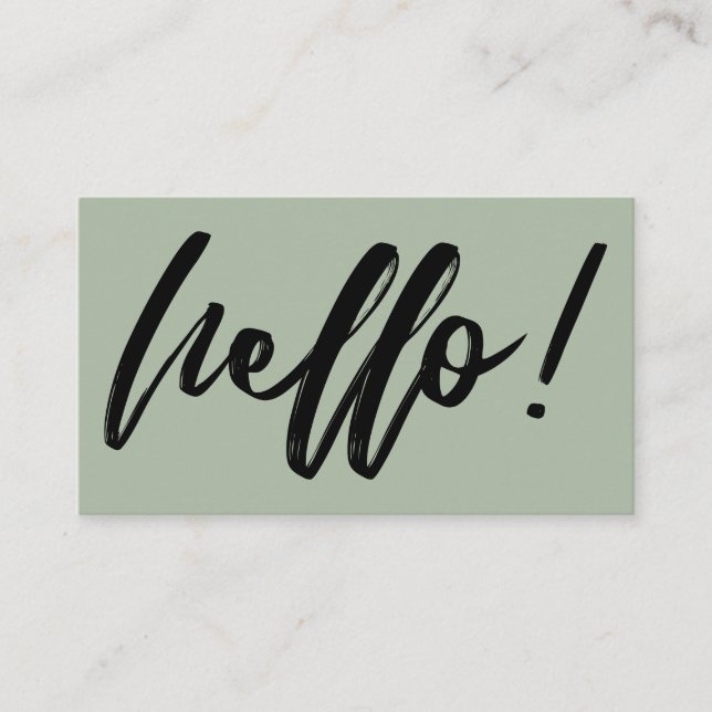 Minimal Hallo in Handwriting Script Black on Sage Visitenkarte (Vorderseite)
