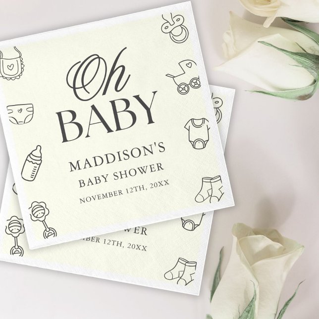 Minimal Hand Drawn Gender Neutral Baby Shower Serviette (Von Creator hochgeladen)