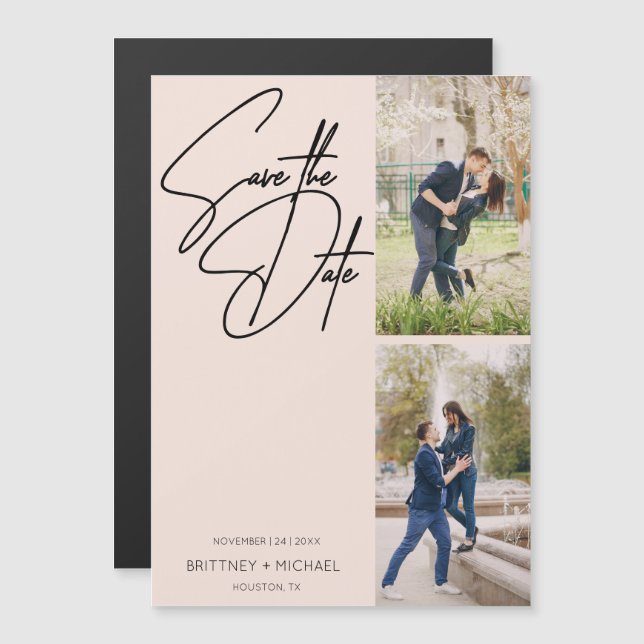 Minimal handgeschriebener FotoCollage Rosa Rosa Magneteinladung (Vorne/Hinten)