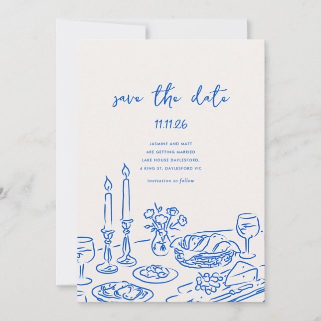 Minimal Handgezeichnete Whimsical Doodle Save-the- Save The Date (Vorderseite)