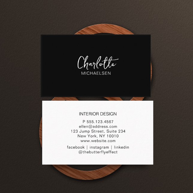 Minimal, Handschrift, schwarz Visitenkarte (Von Creator hochgeladen)
