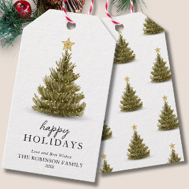 Minimal Happy Holidays Grüner Weihnachtsbaum Geschenkanhänger