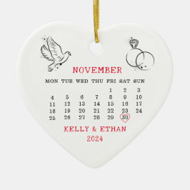 Minimal Heart Calendar Hochzeit im Herbst 2024 Keramik Ornament