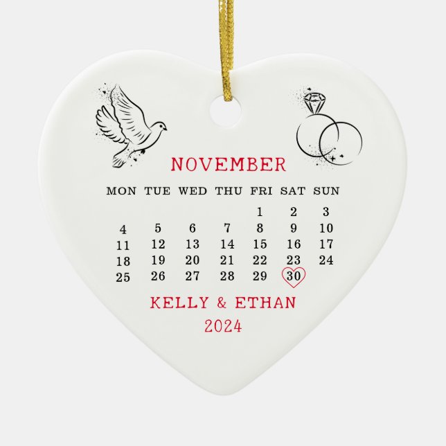 Minimal Heart Calendar Hochzeit im Herbst 2024 Keramik Ornament (Vorne)