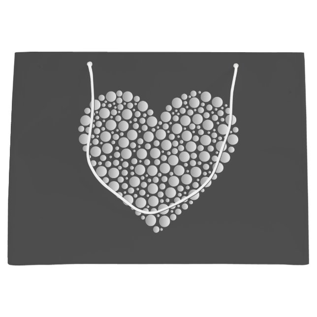 Minimal Heart Circles – White Gradient on Dark  Große Geschenktüte (Vorderseite)