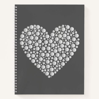 Minimal Heart Circles – White Gradient on Dark Notizbuch