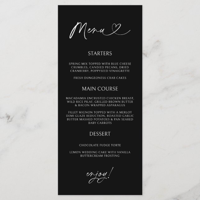 Minimal Heart Menu Card Reception Formal Dinner  Menükarte (Vorderseite)