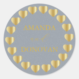 Minimal Hearts Dusty Blue Wedding Umschlag Aufkleb Runder Aufkleber