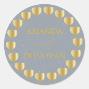 Minimal Hearts Dusty Blue Wedding Umschlag Aufkleb Runder Aufkleber
