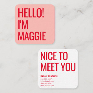 Minimal Hello   Modern Clean Simple Name Red Pink Quadratische Visitenkarte