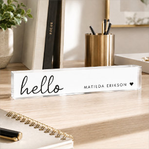 Minimal Hello Modern Heart Clean Simple White Namensplakette