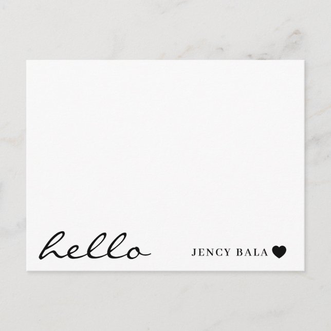 Minimal Hello Modern Heart Design Postkarte (Vorderseite)
