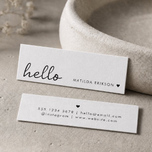 Minimal Hello   Modernes Herz sauber, einfach weiß Mini Visitenkarte