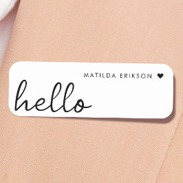 Minimal Hello | Modernes Herz sauber, einfach weiß Namensschild