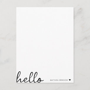 Minimal Hello   Modernes Herz sauber, einfach weiß Postkarte