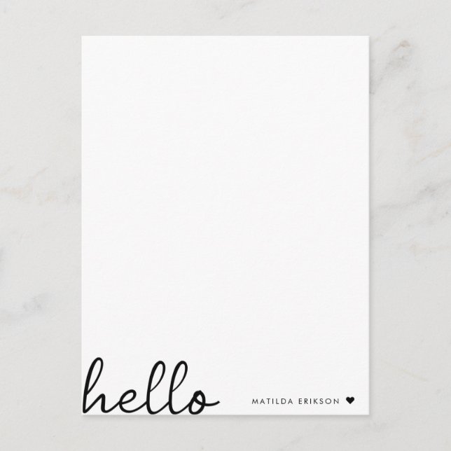 Minimal Hello | Modernes Herz sauber, einfach weiß Postkarte (Vorderseite)